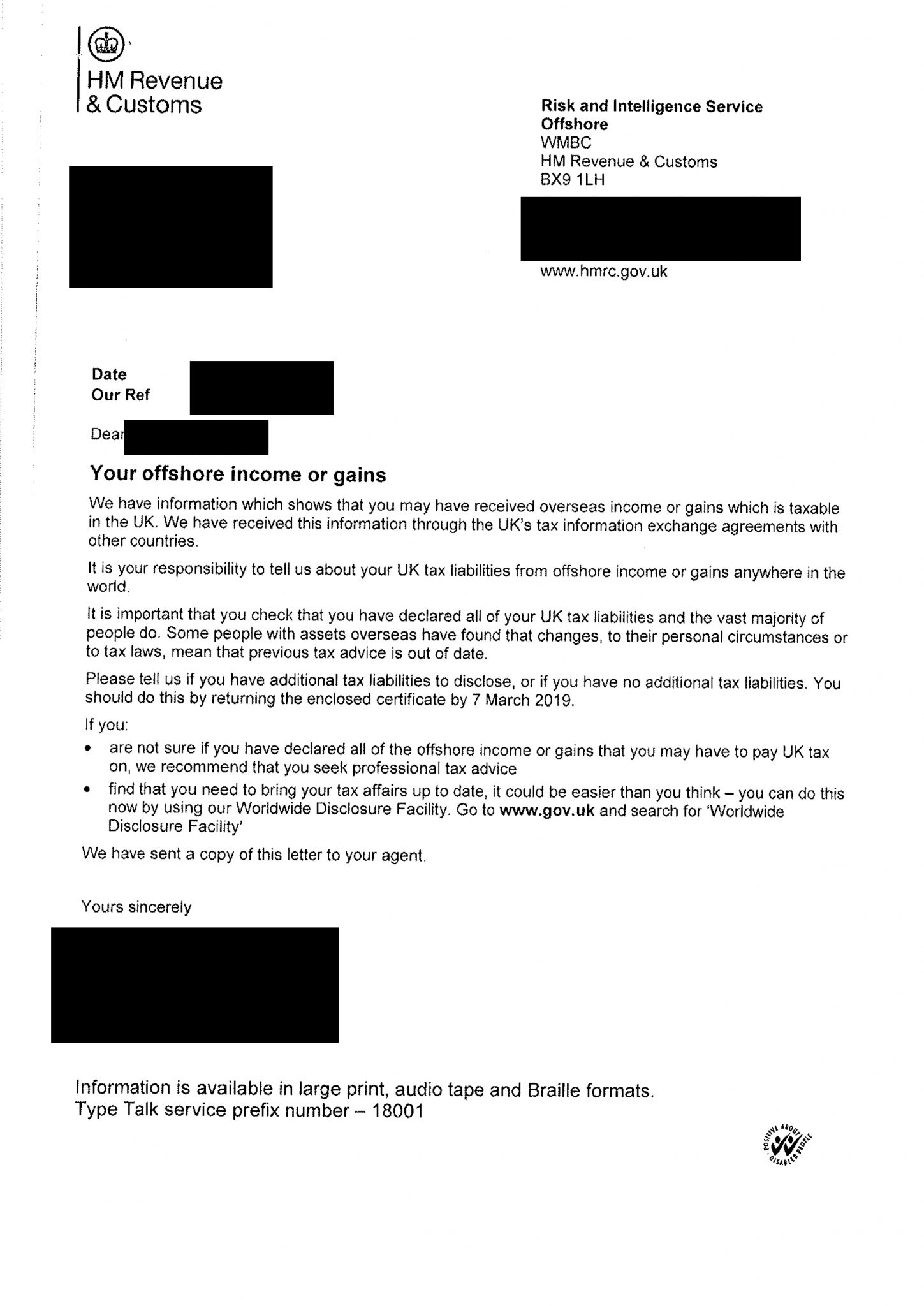 Letter from Hmrc about overseas income